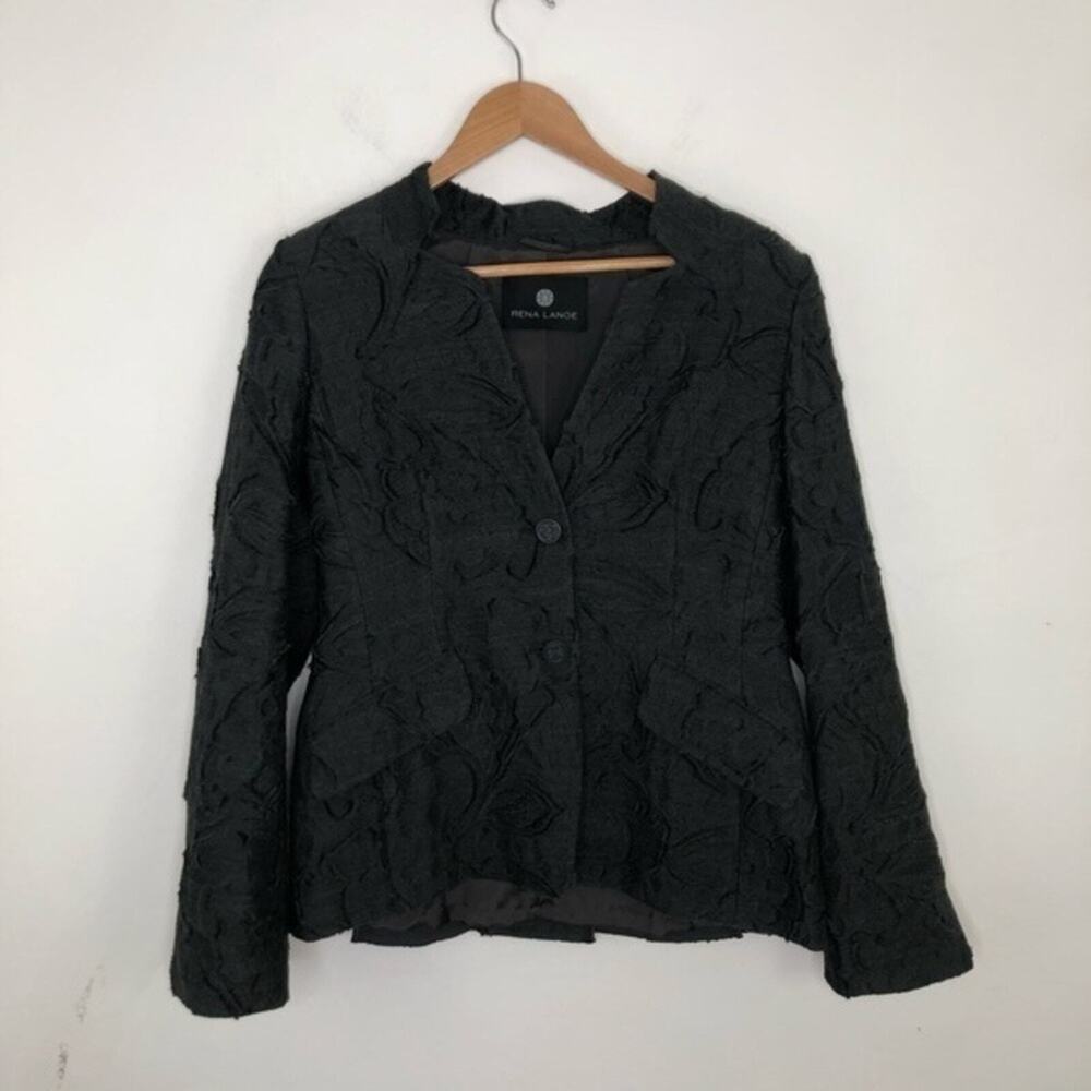 Rena Lange Gray Textured Wool Suit Jacket Blazer Size 8